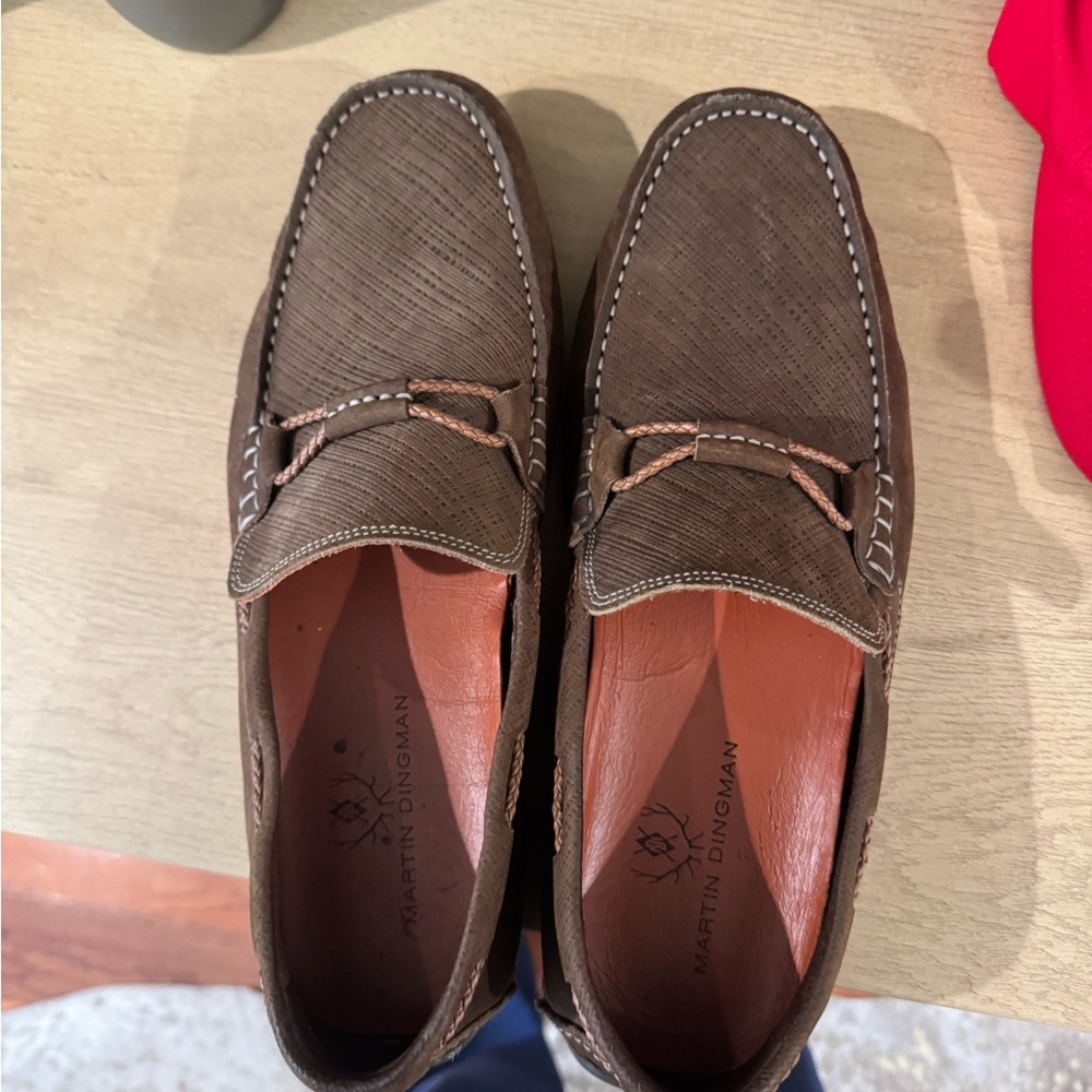 Martin Dingman Brown Textured Leather Driving Loafers